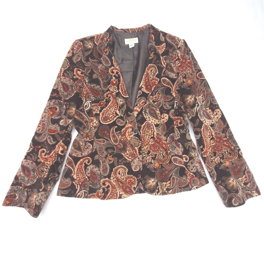 Talbots Blazer Womens Size 8 Brown Paisley Cotton Silk Blend Professional Jacket